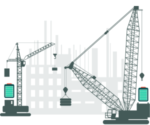 An illustration showing the last stage of the Power-as-a-Service process, showing Portacell's zero emission, zero carbon power being used by site machinery 